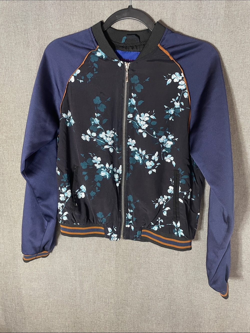 Aeropostale Floral Print Raglan Sleeve Bomber Jacket